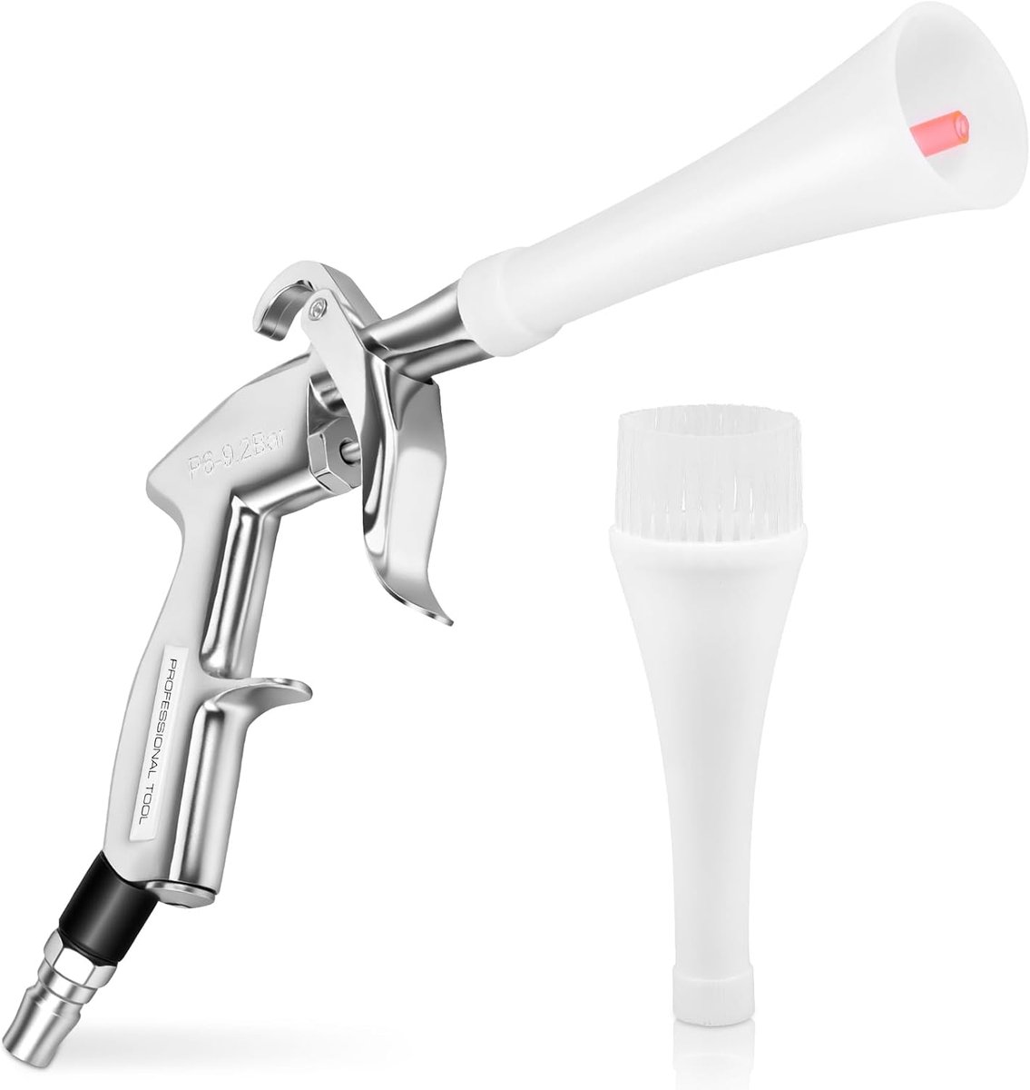 Droogblaaspistool met 360° roterend mondstuk en borstelopzetstuk, 6-9,2 bar (87-133 psi) persluchtpistolen Blow Gun perslucht reinigingspistool van aluminiumlegering, auto binnenreiniging en