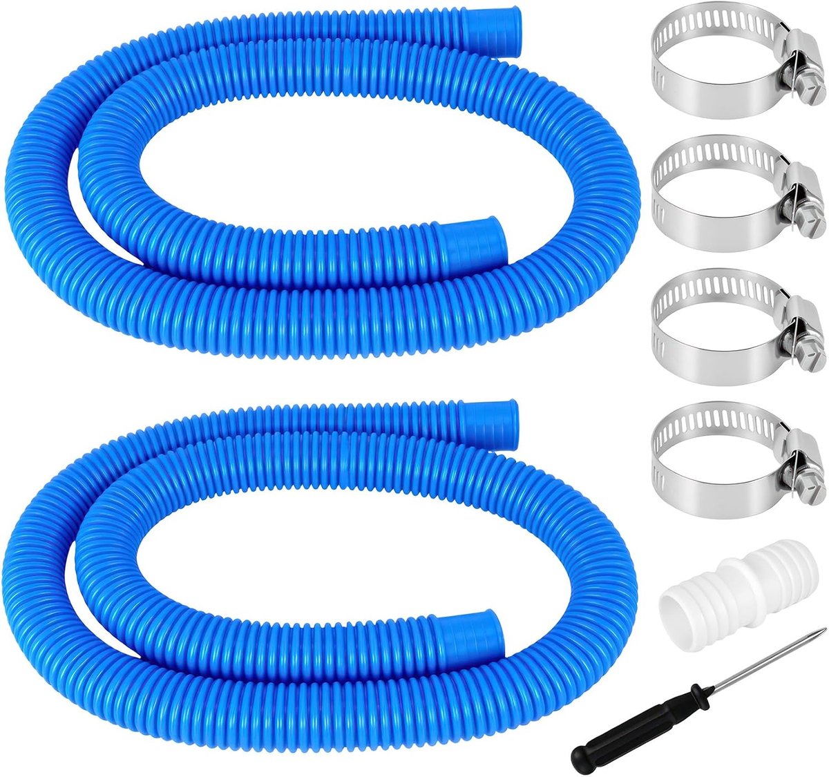 Zwembadslang 32 mm, 2 stuks 1,5 m reserveslang voor zwembadpomp met 4 stuks veiligheidsclip en 1 stuk slangconnector, zwembadslang voor bovengrondse zwembadaccessoires, filterslang voor 330 GPH, 530