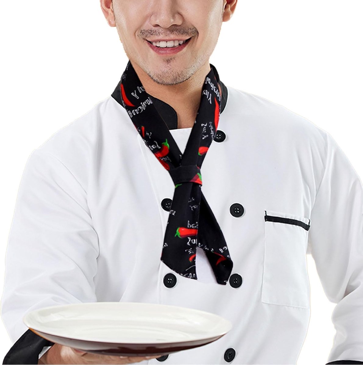 Halsdoek voor heren voor chefs en kelners, grappige zweetdoek met uniek chili-design, praktische driehoekige doek als keukenaccessoire, ideaal voor koks, kelners en horecapersoneel