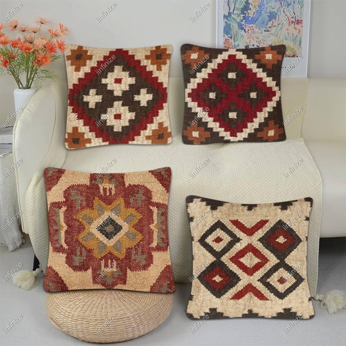 Kussenhoes 45 x 45 cm - Boheemse wol-jute - Handgeweven vintage stijl - Perfect voor binnen - SnelShoppen