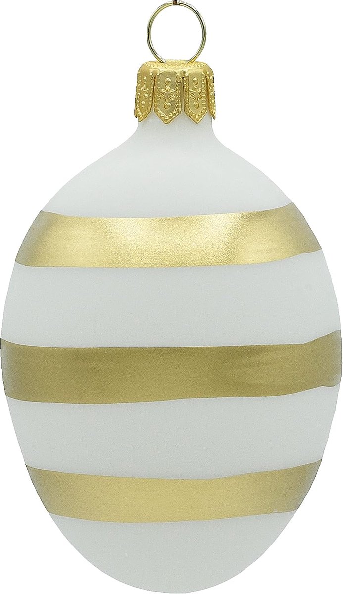 Transparante pasteleieren, handbeschilderde glazen ballen, voor Pasen, kerstboom, lenteversiering, keukendecoratie, witte en gouden strepen, klassiek design, 3 stuks