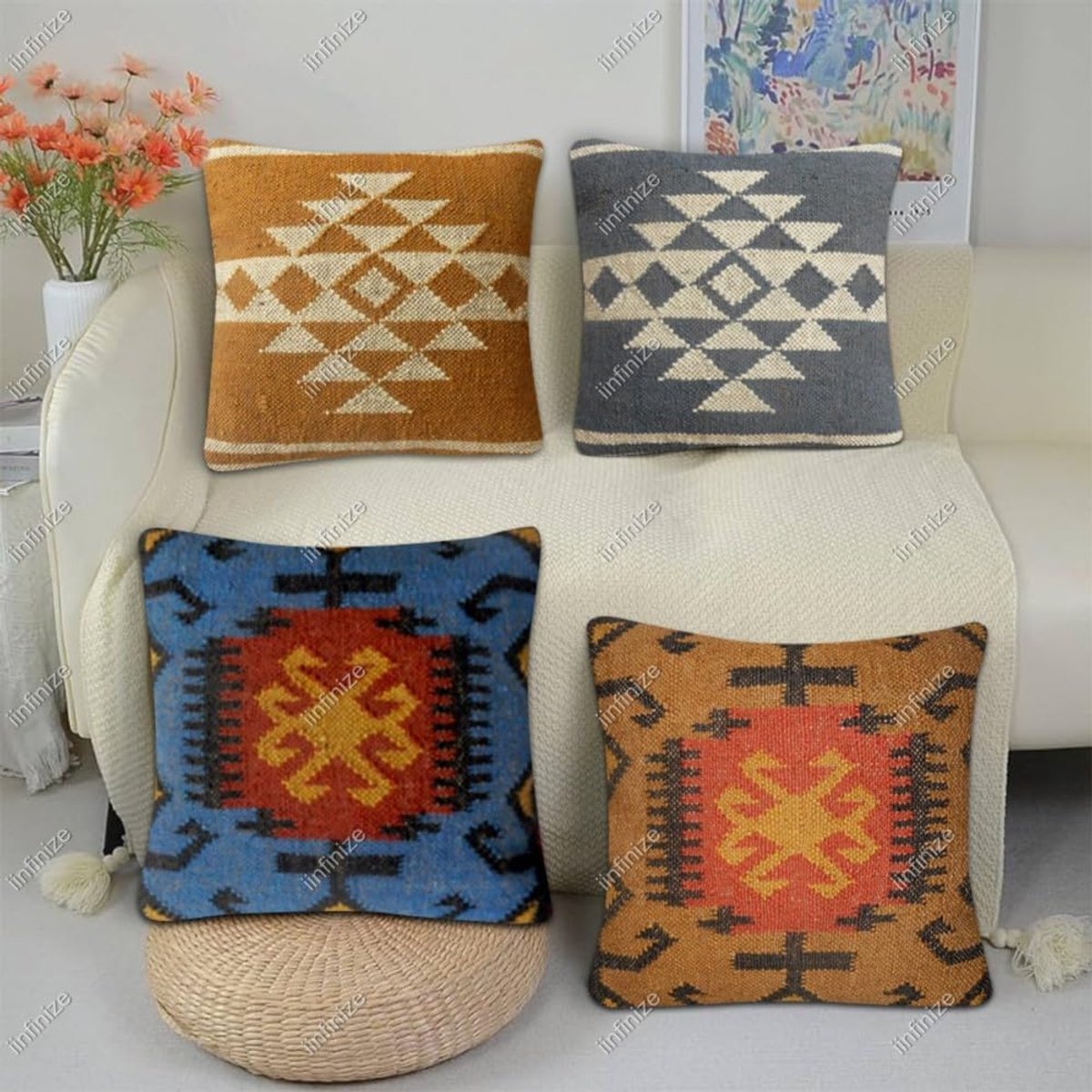 kussenhoes 45x45 cm - wol-jute - vintage chique - geef je interieur een boho uitstraling - SnelShoppen