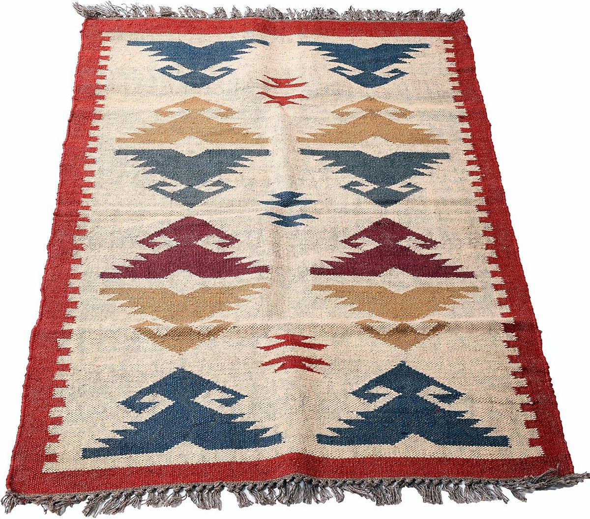 kelim tapijt 3 x 1,5 m - handgeweven wol-jute - vintage etnisch - duurzaam en onderhoudsvriendelijk - SnelShoppen
