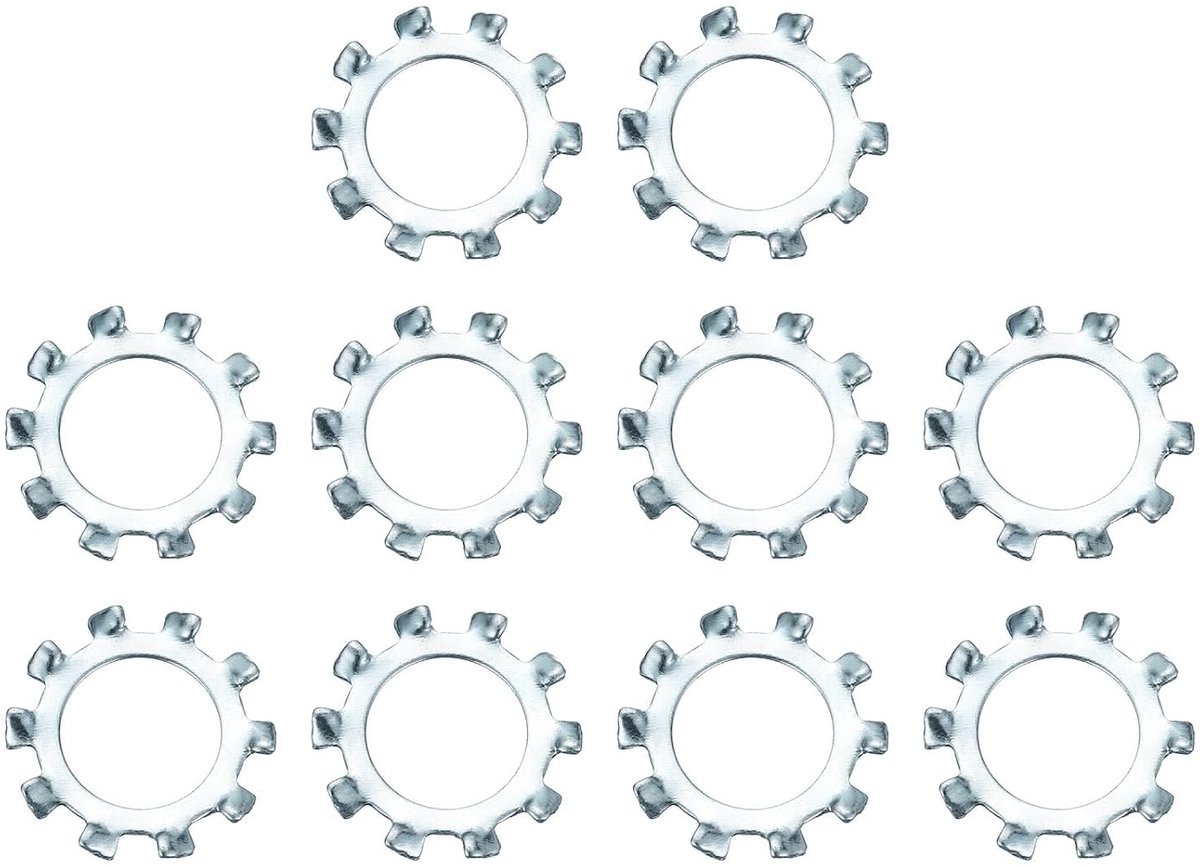 10 stuks buitengetande tandschijven, 16 mm ID x 26,8 mm OD vertandde sluitringen, veerstaal, klemringen, veerringen voor schroefbevestiging
