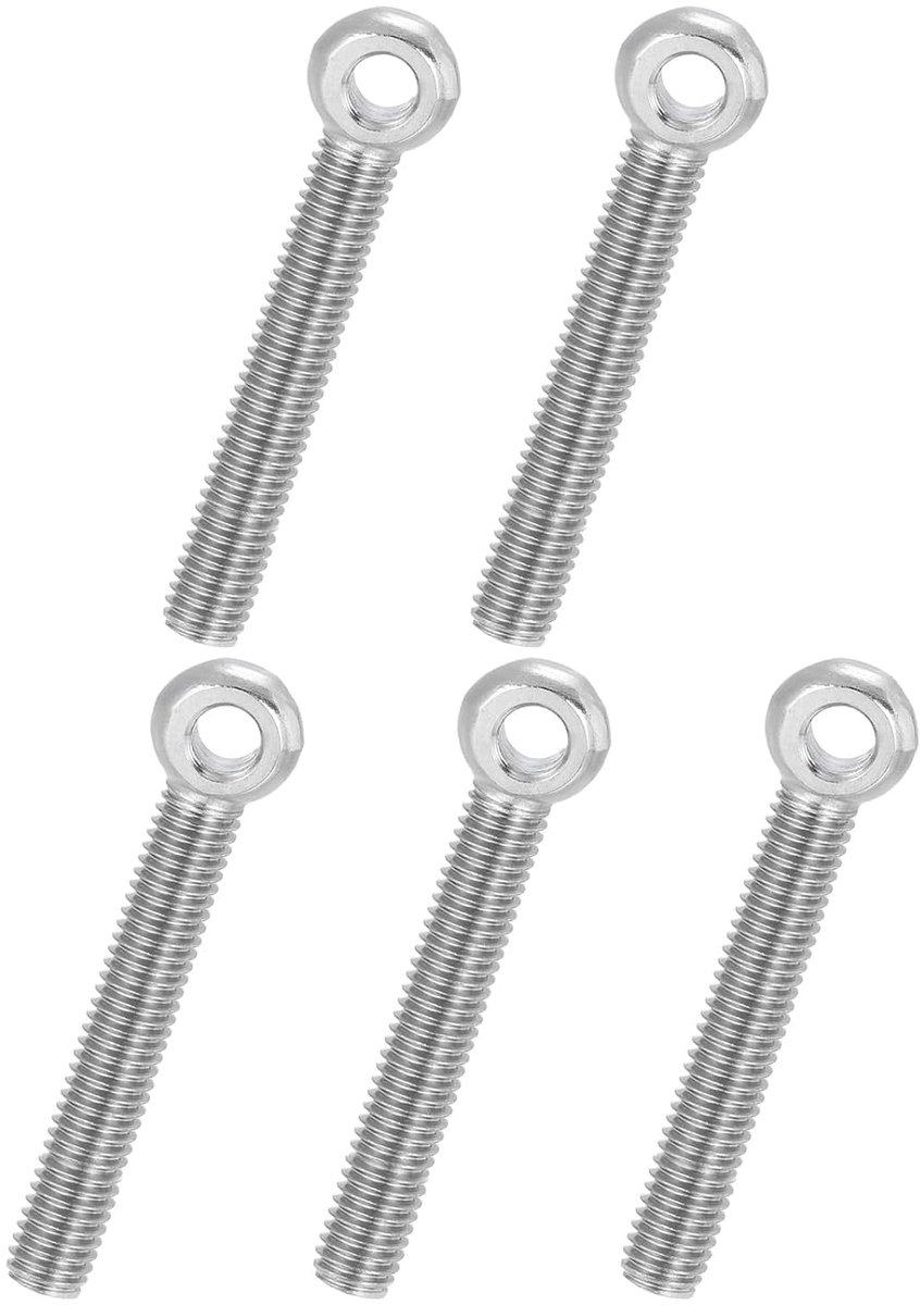 5 stuks M8x60mm Shoulder Swing Lifting Eye Bolt, 304 roestvrij staal metrisch volledige draad fisheye oog slip gat schroef rigging bout metalen vasteners schroeven, zilvertint