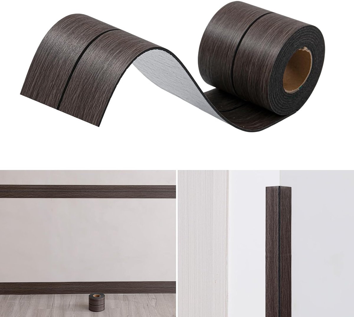Plint, zelfklevend, 30 x 30 mm, 3 meter plint, zelfklevend, PVC kniklijst, flexibele houtnerf, zelfklevend, knikstrip voor keuken, badkamer, badkamer (donkerbruin)