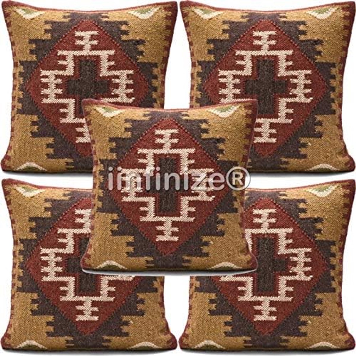 Kussenhoes 45x45 cm - Wol-Jute - Handgeweven Kilim Design - Perfect voor de woonkamer - SnelShoppen