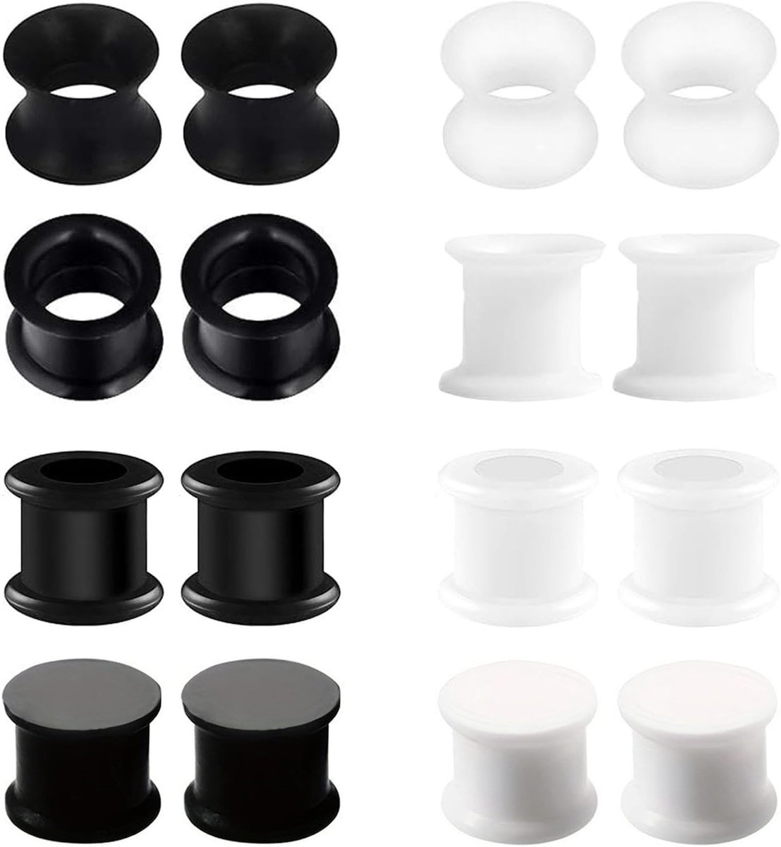 Tunnels, 3-25 mm siliconen flexibele vleestunnels dubbel uitlopende oordopjes expander oorstretchers oren piercing sieraden voor mannen vrouwen - zwart, wit
