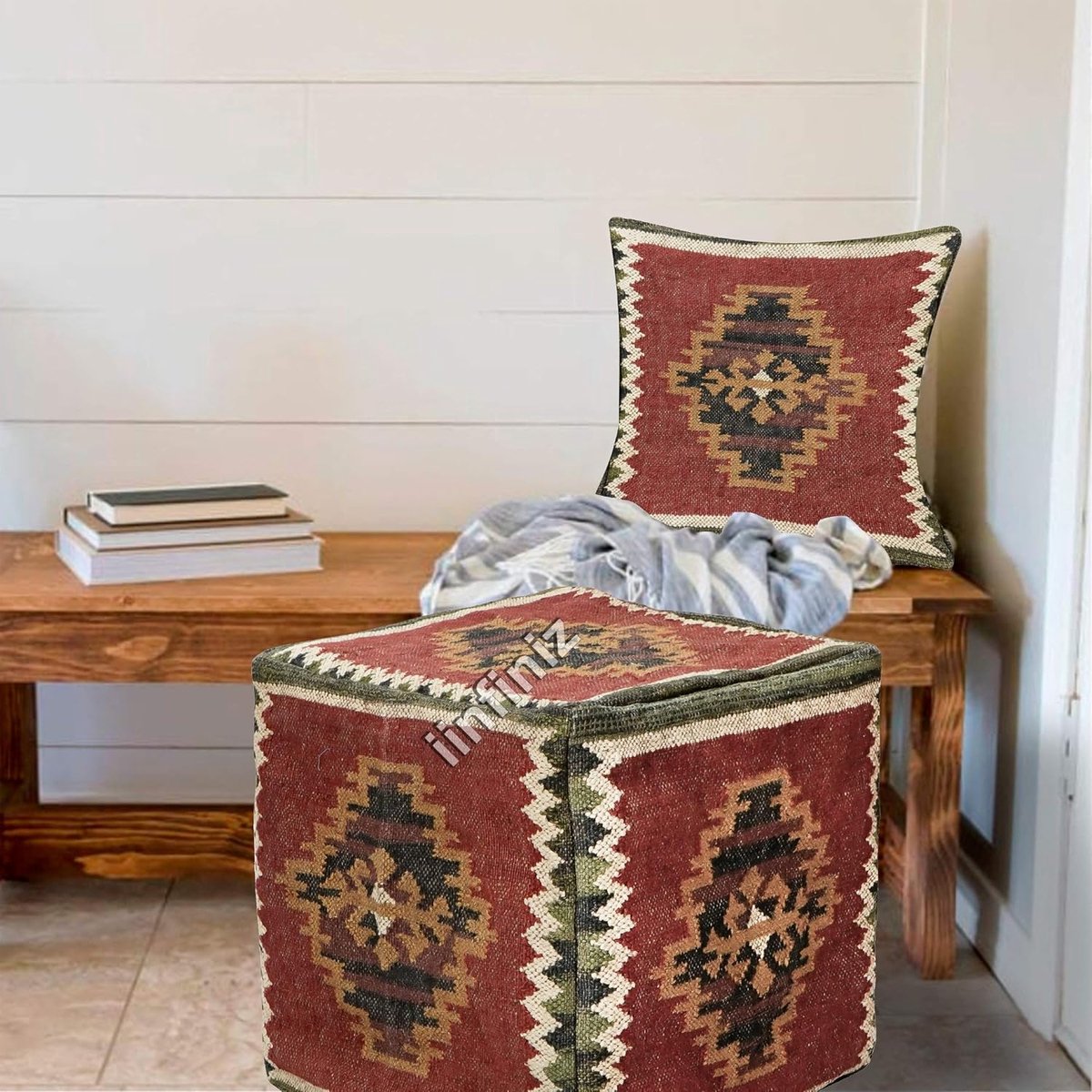 Kussenhoes 45x45 cm - Handgeweven Wol Jute - Bohemian Stijl - Perfect voor extra zitplaatsen - SnelShoppen