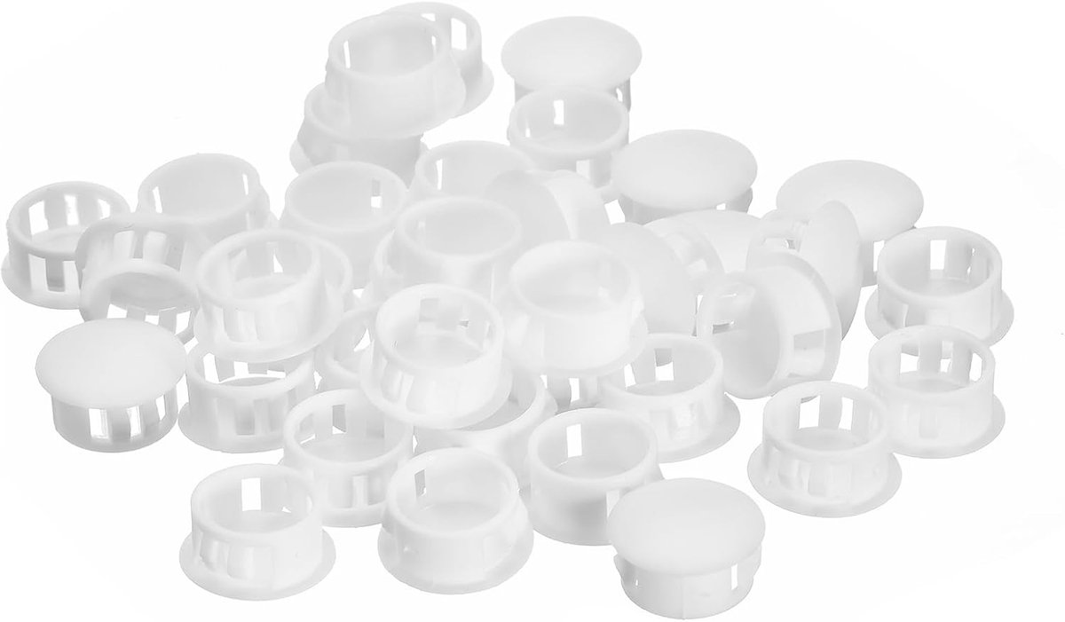 Doppen voor gaten van kunststof, 17 mm, 36 stuks, inbouwtype, rond, voor snelle bevestiging, voor meubels, inzetstukken voor eindstukken, panelen, wit