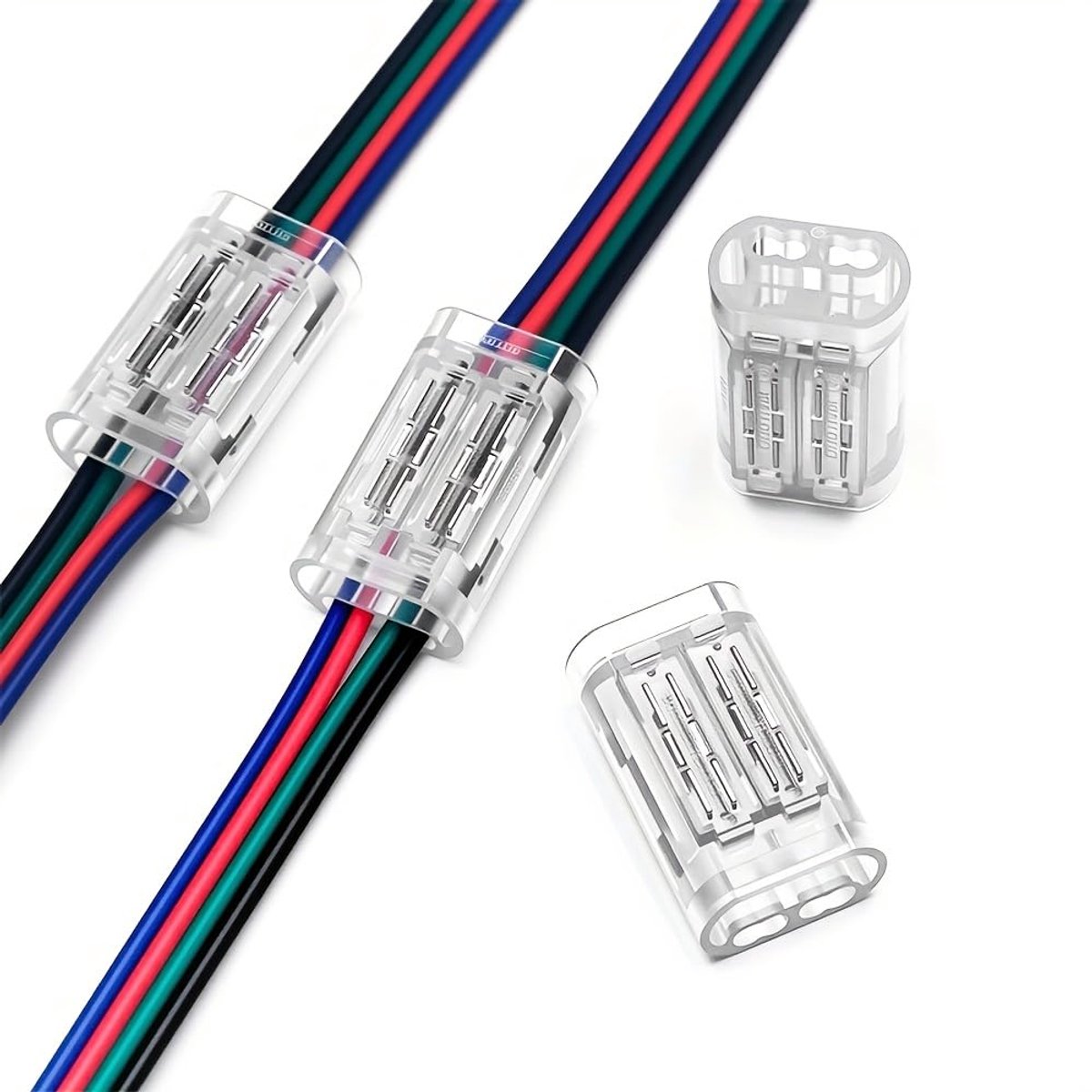 4-polige kabelverbinder, soldeervrije snelkoppeling voor 18-20 AWG (0,5-0,75 mm²), meerdraad-naar-draadconnector, transparante pc-behuizing, voor auto- en industriële bekabeling, 10 stuks