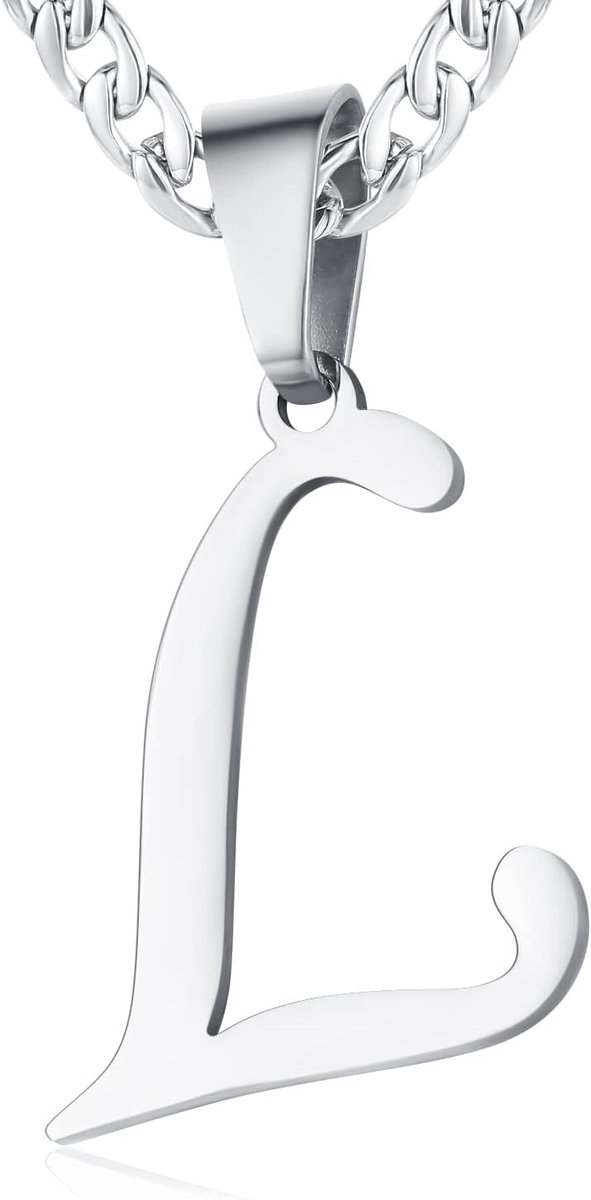 dames roestvrij staal letter A tot Z hanger initiaal halsketting met 6 mm brede pantserketting, lengte verstelbaar, Roestvrij staal