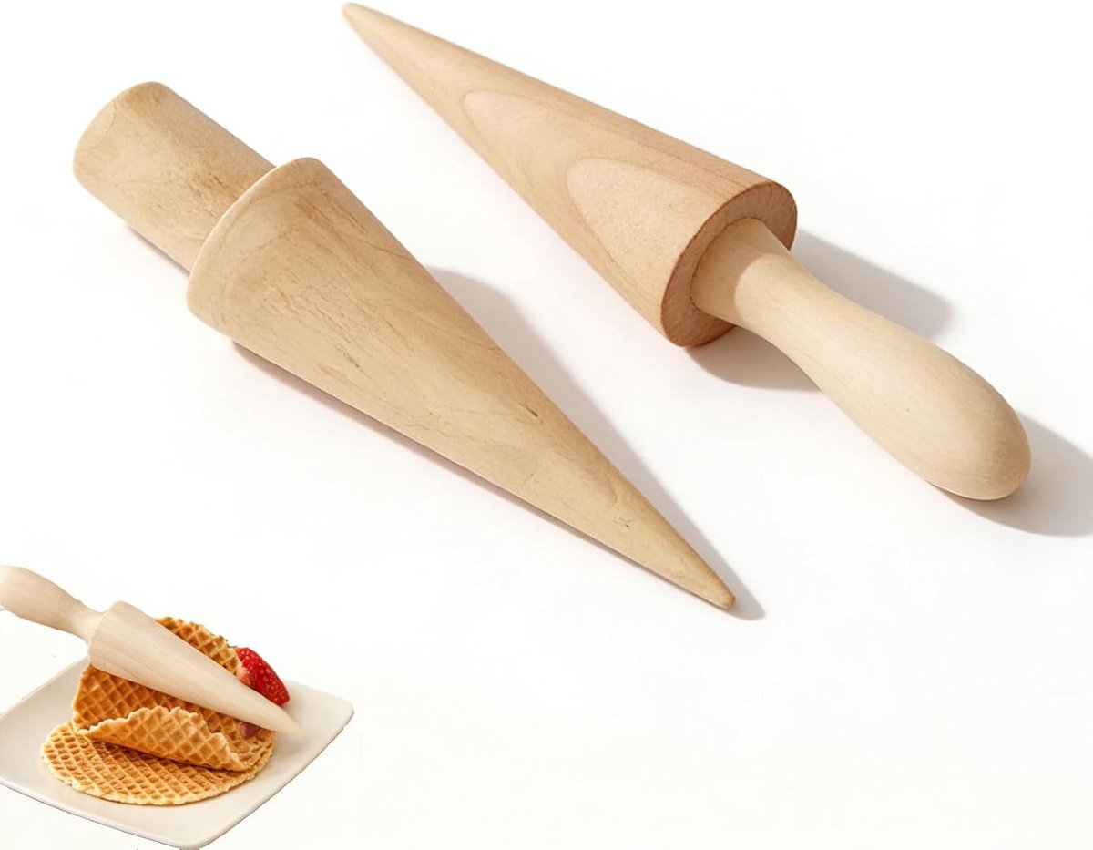 Ijshoornvorm 2 Stuks, Beukenhout Natuurlijke Kleur Wafelrol, Anti-bacterieel Breukbestendig, Geschikt voor Zelfgemaakte Ijshoorn Wafel Pizzelle, voor Hobby- en Profkoks