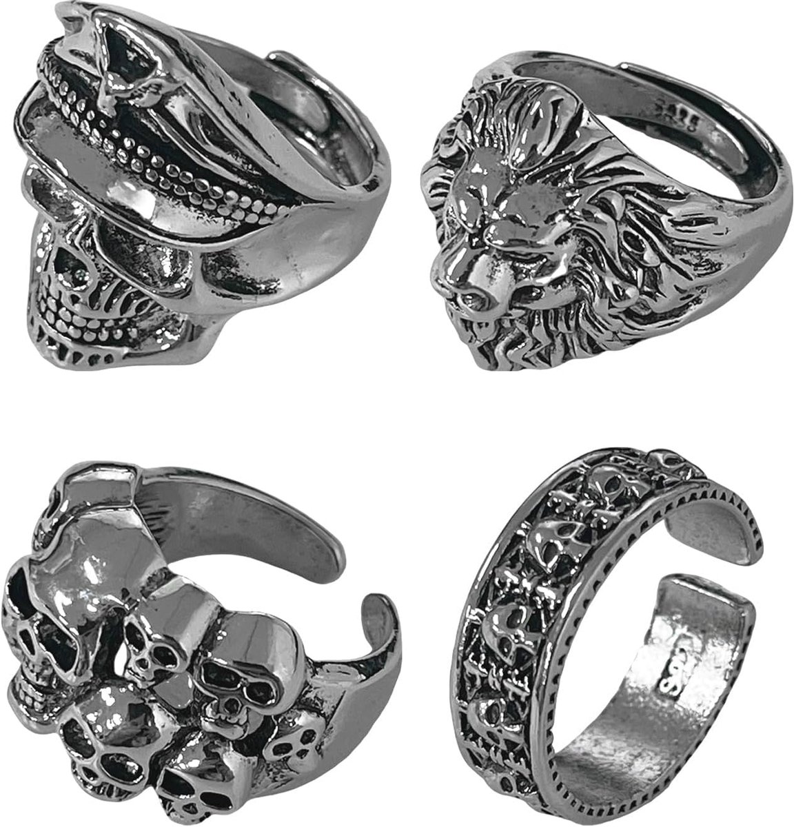 4-delig Rock-ringset in punkstijl, vintage metalen ringen, verstelbare gepersonaliseerde accessoires voor heren