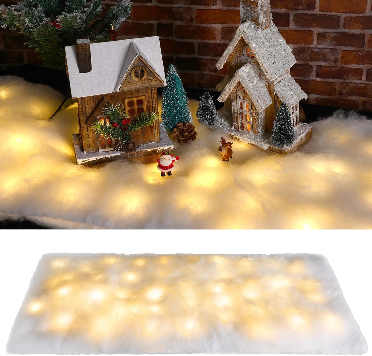Kerstdeken met ledverlichting, kersttafeldeken, sneeuwtafelloper, witte niet-geweven stof, sneeuwdeken, kerstdeken, kunstsneeuw, tafeldeken voor tafeldecoratie (5 stuks, 40 x 15 cm)