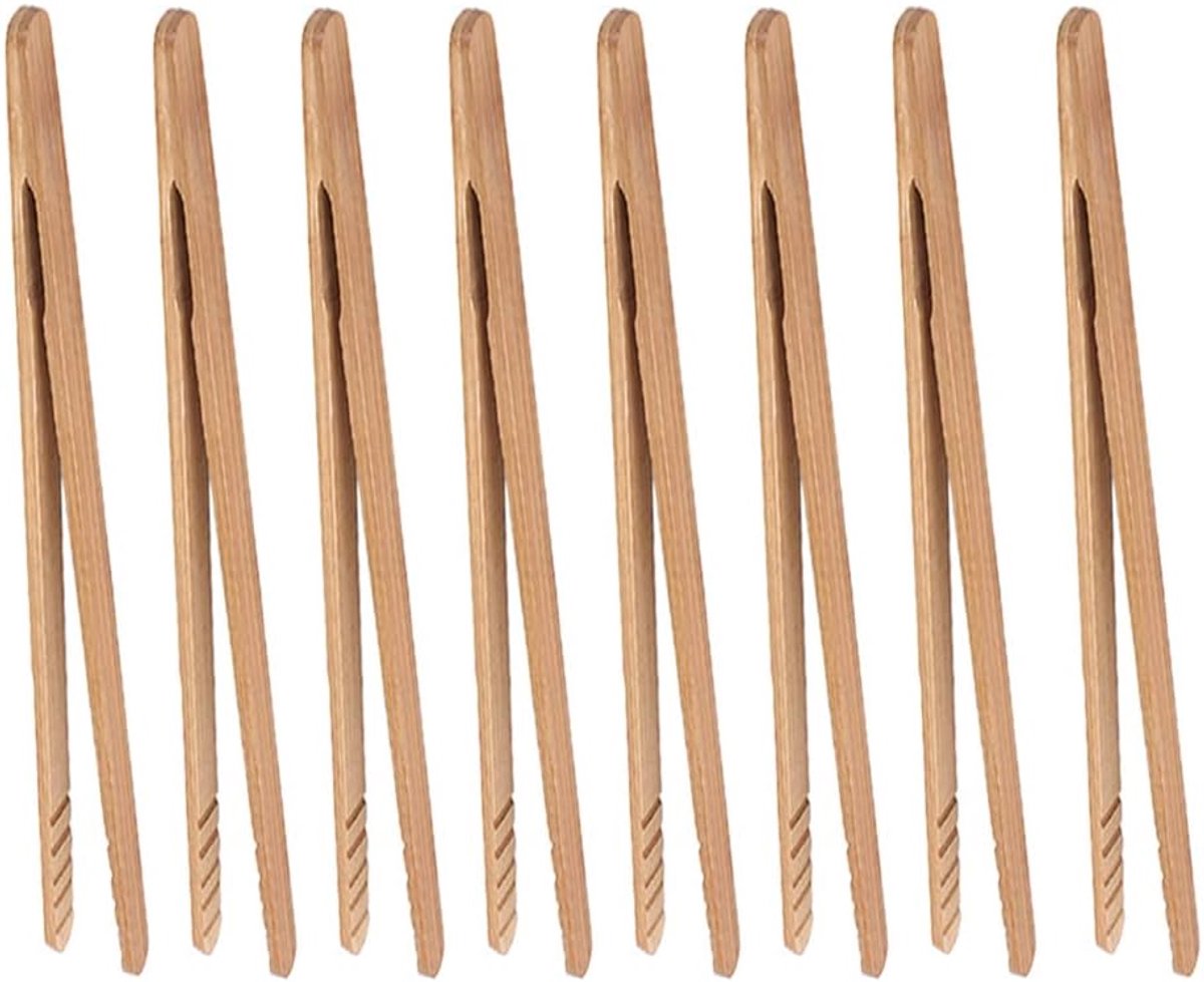 Toast Tang, 7 inch Mini Hout Koken Tong met Antislip Ontwerp Geweldig voor het serveren van voedsel/Broodrooster/Brood & Augurken/Suiker/Barbecue, Kleine Keukentang Multi-use voor Salade, Grillen, Frituren (8)