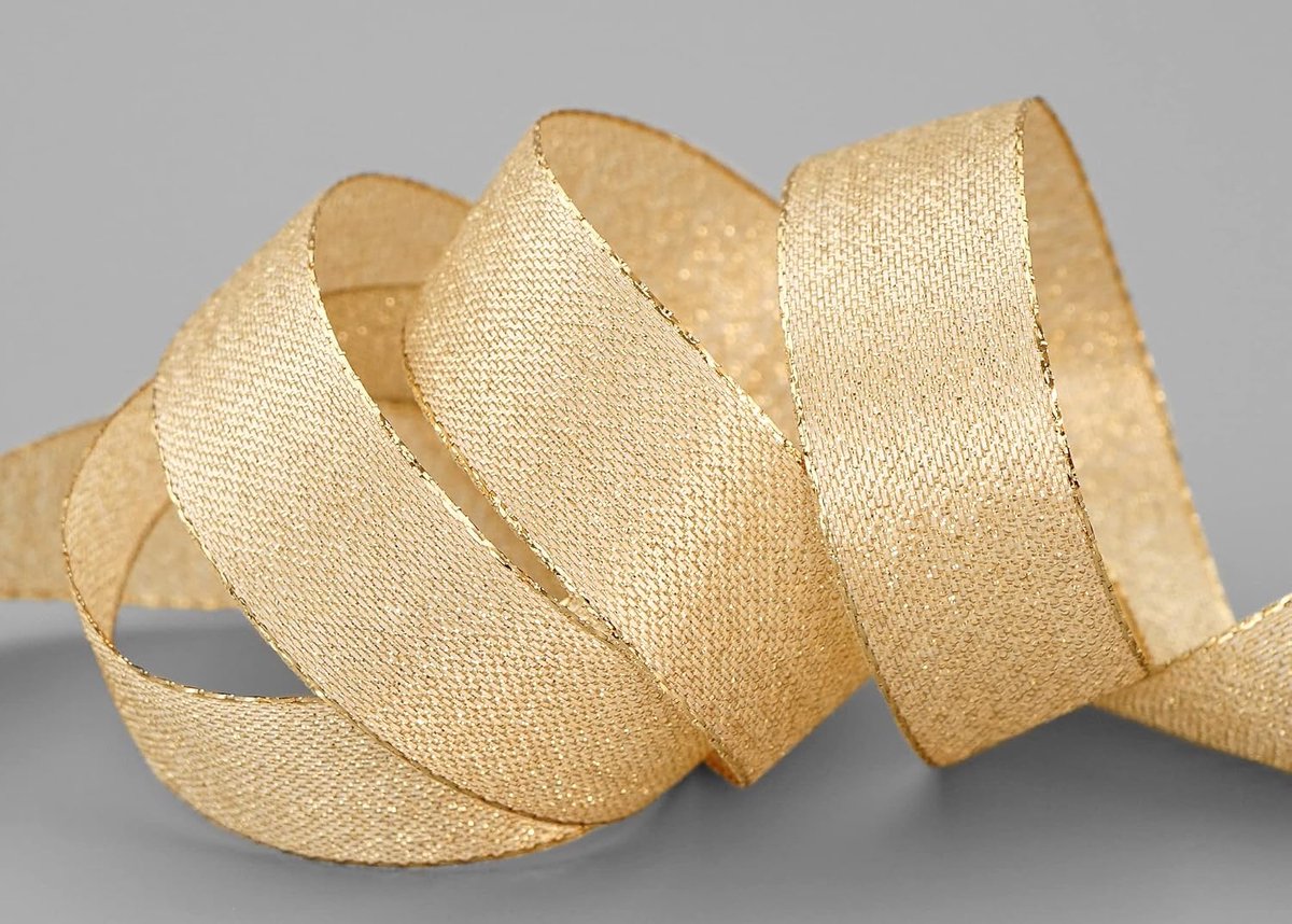 Brokaatband, 20 m x 25 mm, goud, lint met geweven randen, metallic, decoratieband, cadeaulint, glanzend, brokaat, lurex, bruiloft, Kerstmis, knutselen, decoratief lint, Lurexband, kerstlint