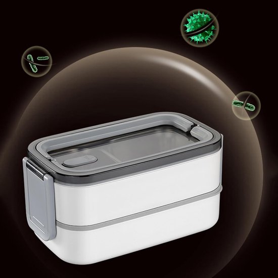 Geïsoleerde Lunchbox - Voedselcontainer Thermo - Maaltijden Meenemen - Dubbele Verdiepingen - 19.7 x 10.4 cm - Grijs — afbeelding 3