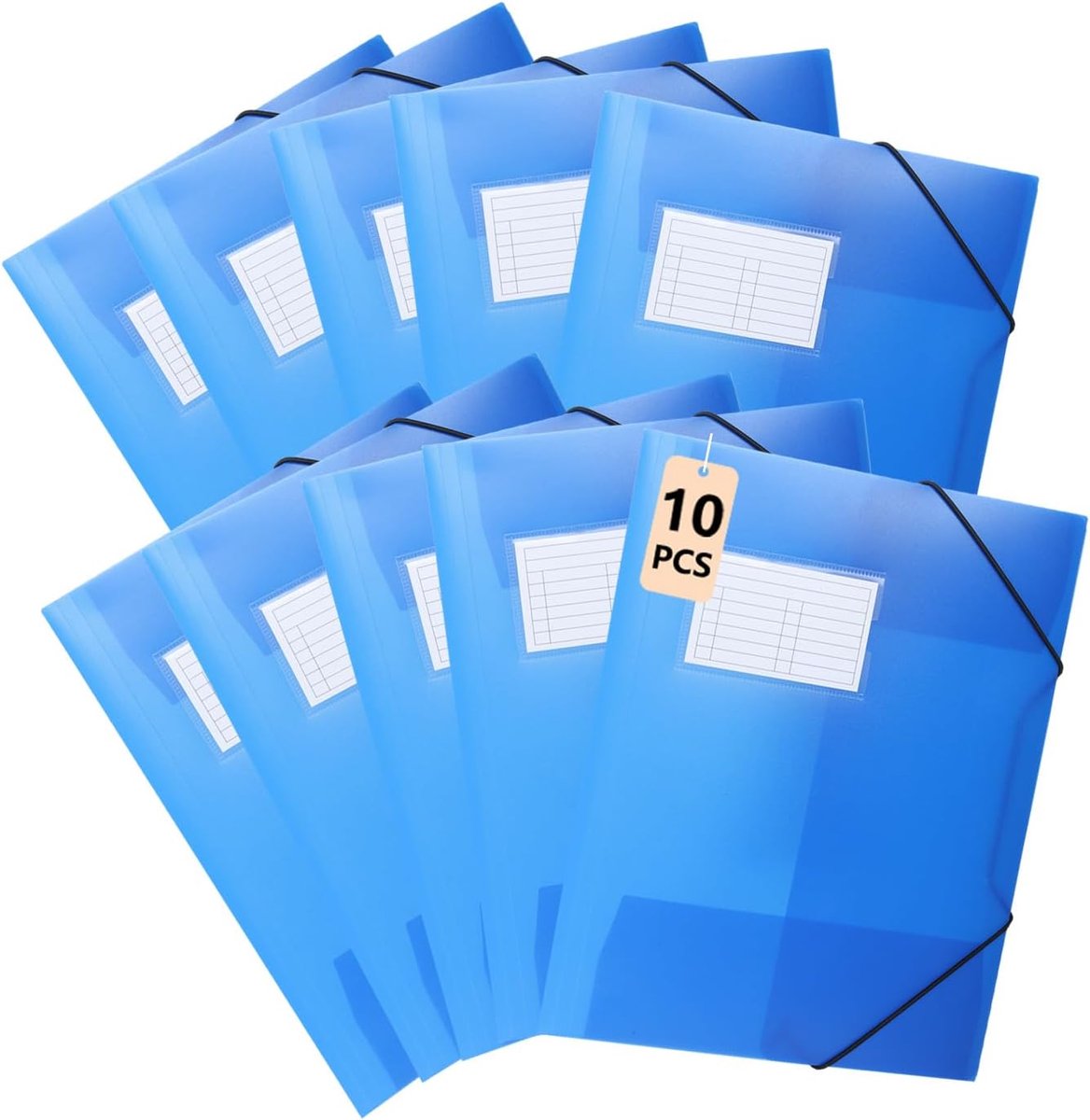 A4, 10 stuks hoekspanner-map van kunststof, voor kinderen, snelhechter met binnenklep en elastiek, stabiele omslagmap van plastic (doorschijnend blauw)