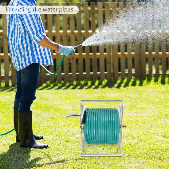 Stalen slanghaspel voor max. 50 m slang, wandmontage & bodemopstelling, met druppelstop, stabiele waterslanghouder voor tuin en buiten — afbeelding 4
