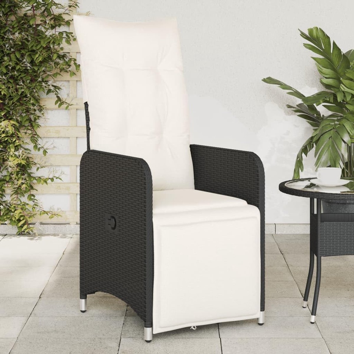 Tuinstoelen, 2 stuks, met kussens, zwart, polyrotan, fauteuil, buitenstoelen, eetkamerstoelen voor buiten, terrasstoelen, P365700