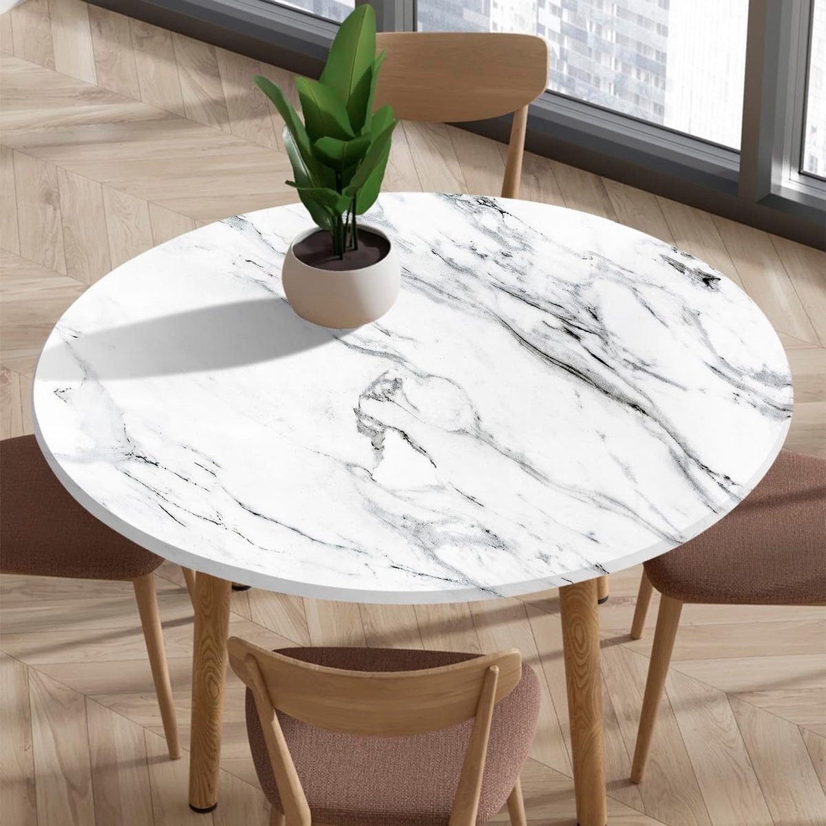 Tafelkleed afwasbaar, rond, 80 cm, elastisch, mármol, printbaar, outdoor, lotuseffect, tafelkleden voor tuin, restaurant, ideaal voor 70 cm - 75 cm