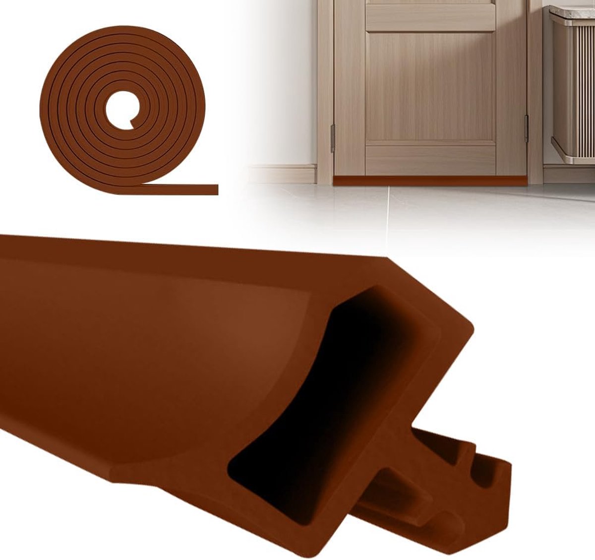 kamerdeur, zelfklevend met geluidsisolatie, bruin, 15 m, rubberen deurafdichtingen, 4 mm groefbreedte 7 mm, groefdiepte 12 mm vouwing