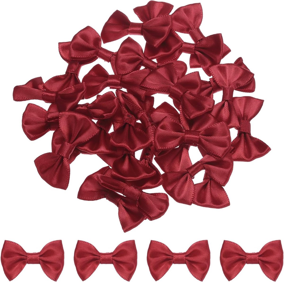 80 stuks bordeauxrode vlinderdassen, 3,8 x 2,5 cm, mini-vlinderdas voor knutselen, kleine satijnen strikken, los