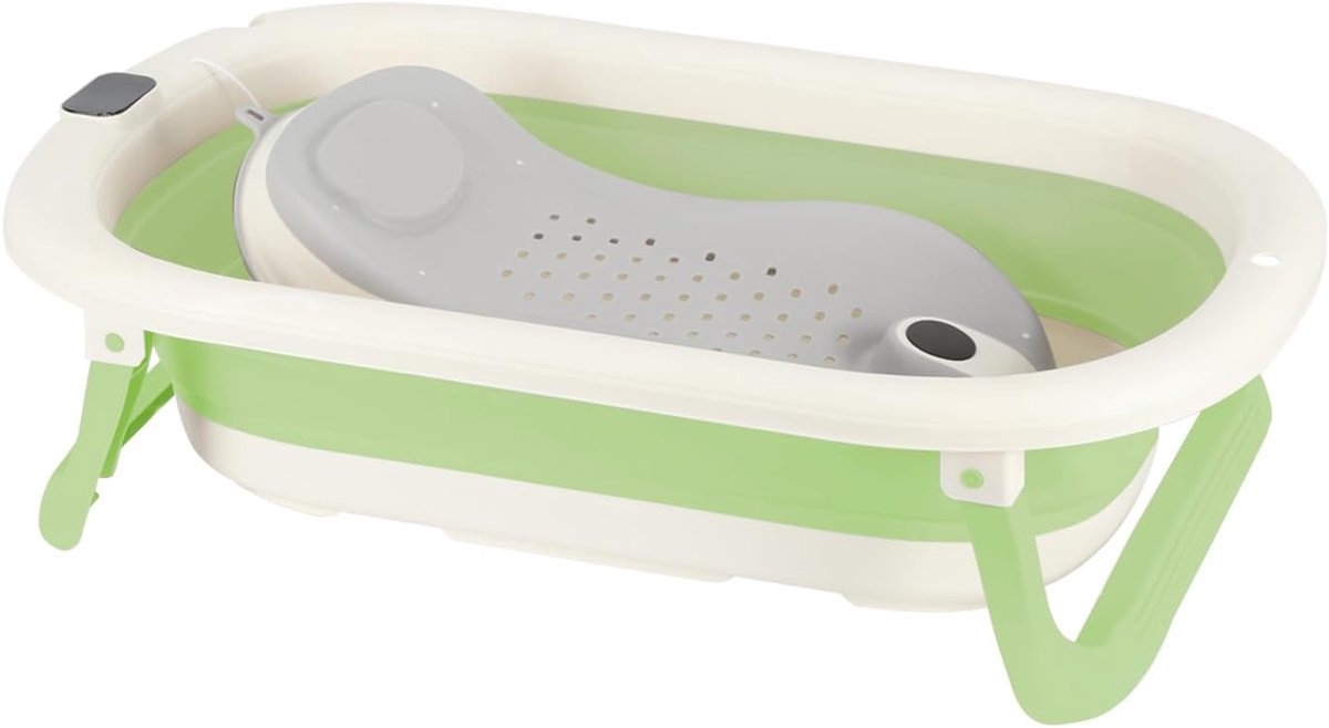 Opvouwbaar babybad met geïntegreerde thermometer, babybadkuip, draagbaar reisbad voor baby's en kinderen van 0 tot 24 maanden, beschikt over afvoergaten