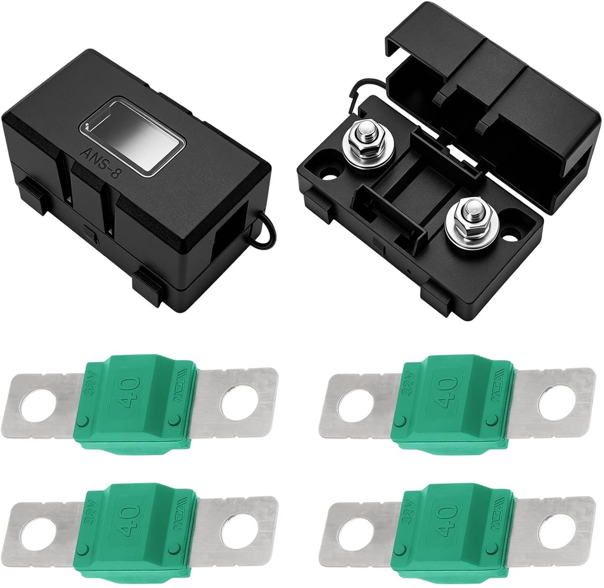 2 x ANS zekeringhouders en 4 x 40 A midi-zekeringenset, hoogstroomschroefzekeringen, autozekeringhouder met beschermkap voor auto, vrachtwagen, caravan, boot en voertuigen (40 A)