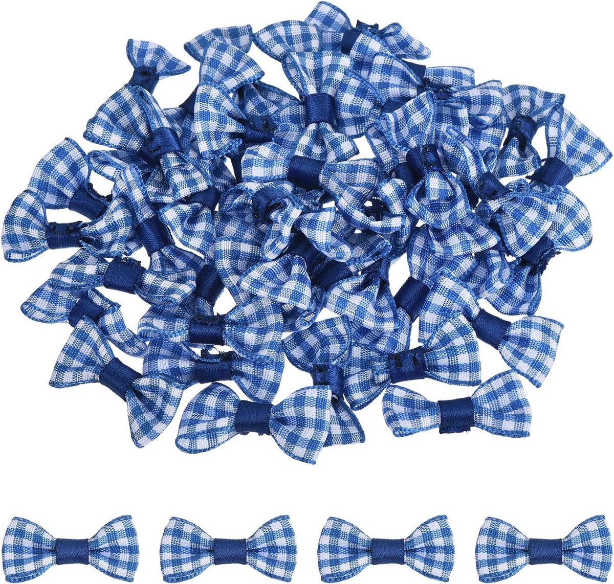 50 stuks diepblauwe vlinderdassen, 3,5 x 0,6 cm, mini-geruite strik voor het maken van kleine satijnen strikken, los voor naaien, doe-het-zelf, scrapbooking, huwelijkscadeau
