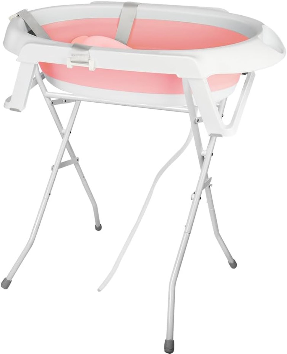Babybadkuip met zachte bekleding en frame, draagbaar, essentieel artikel voor pasgeborenen en peuters, voor 0-24 maanden, roze