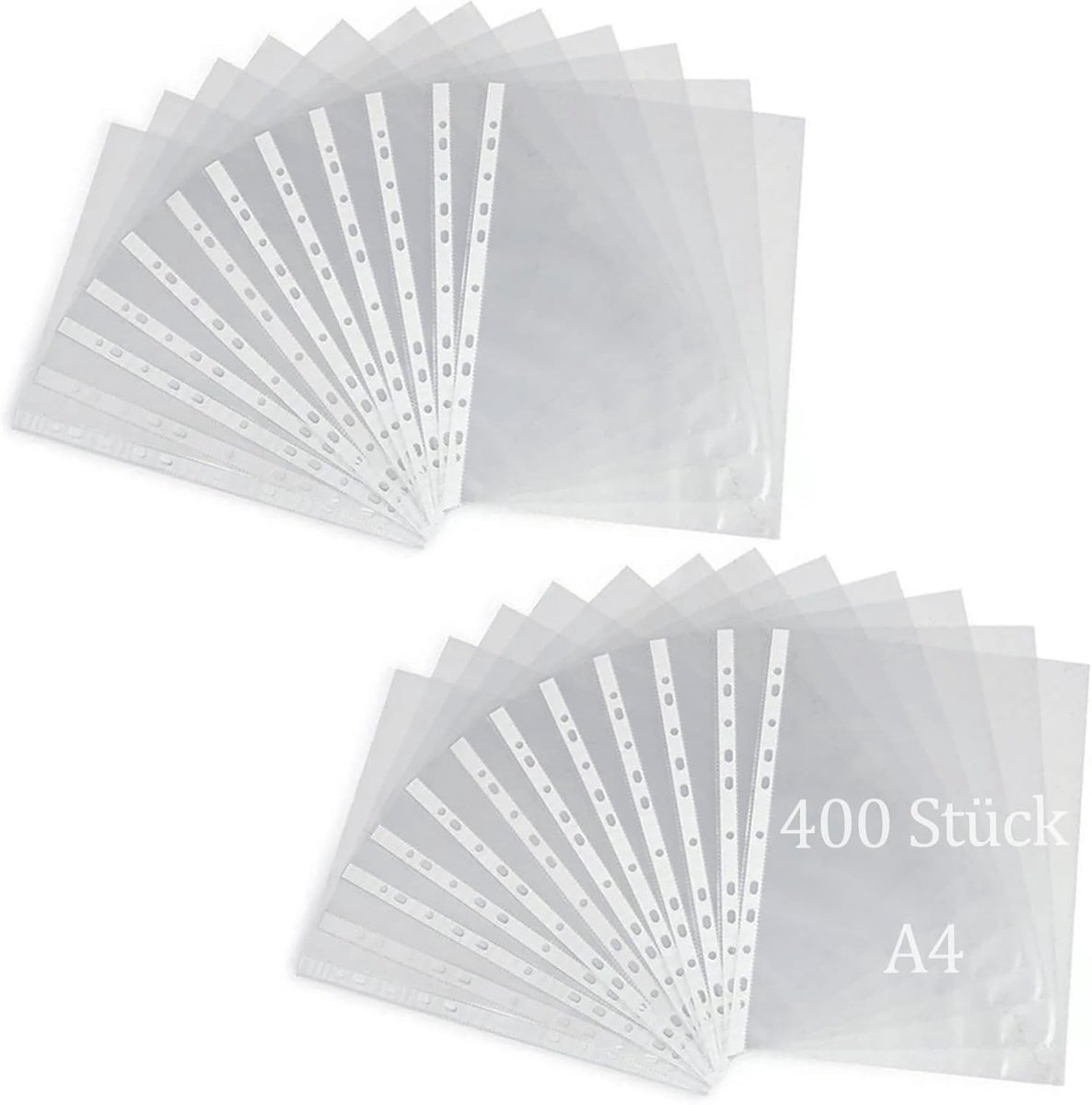 400 stuks brochurehoezen A4 glashelder, glazen A4-hoezen A4, doorzichtige hoezen glashelder, transparante perforatie brochurehoezen A4, zichthoezen A4 met perforatie voor A4-mappen document