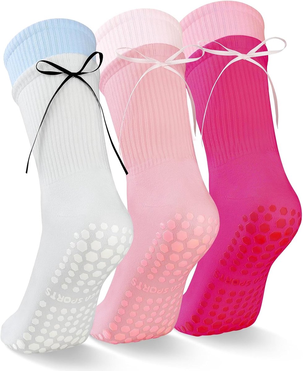 Sokken Leuke Grippy voor Vrouw Katoen Crew Anti-slip Siliconen Grip Ideaal voor Barre Yoga Dans