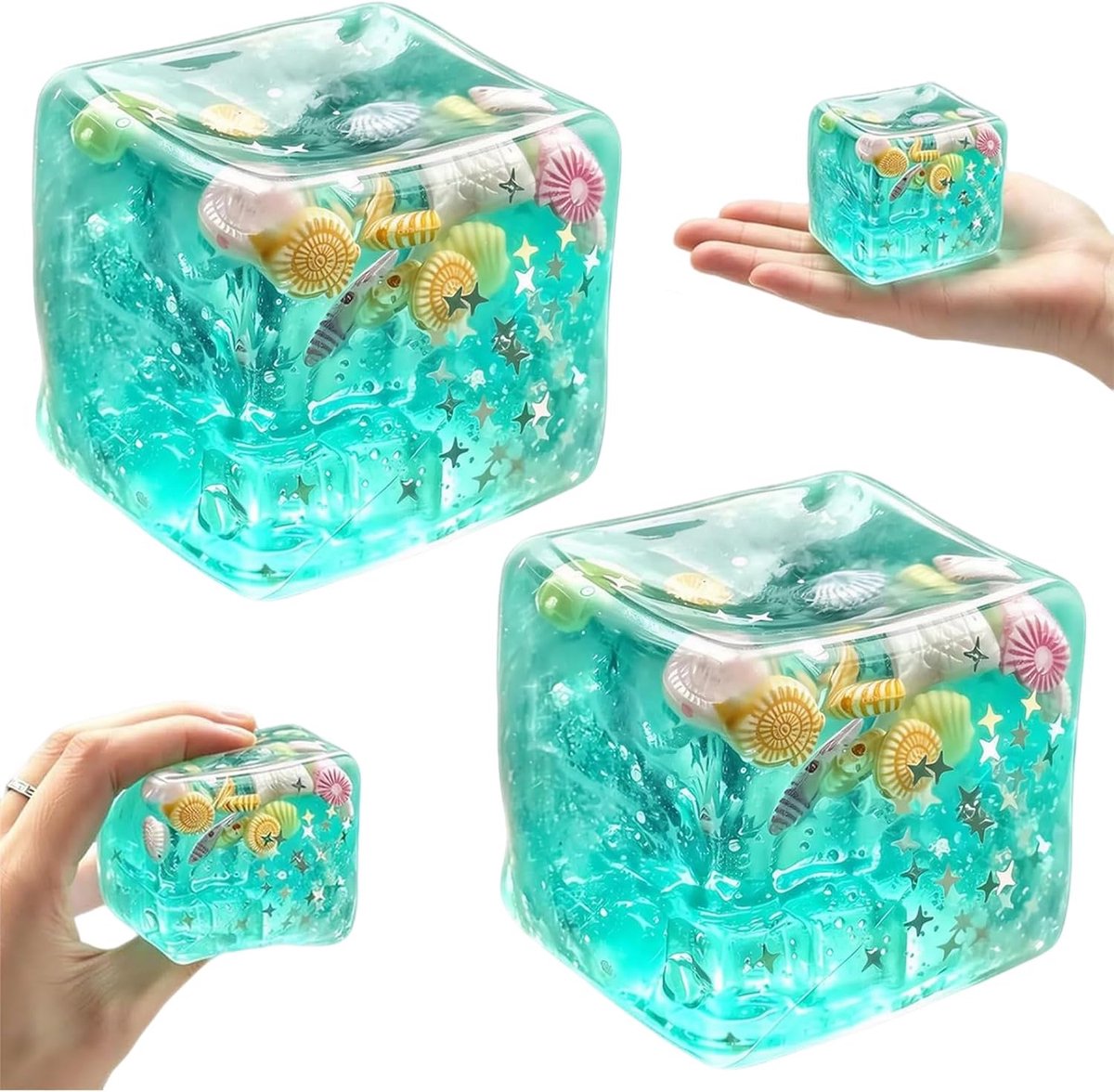 2 stuks Squishy in de vorm van een ijsblokje, 4,5 x 4,5 x 4,5 cm, anti-stress voor kinderen, klein en gemakkelijk te transporteren, anti-stress, speelgoed, verlicht vermoeidheid van de vingers