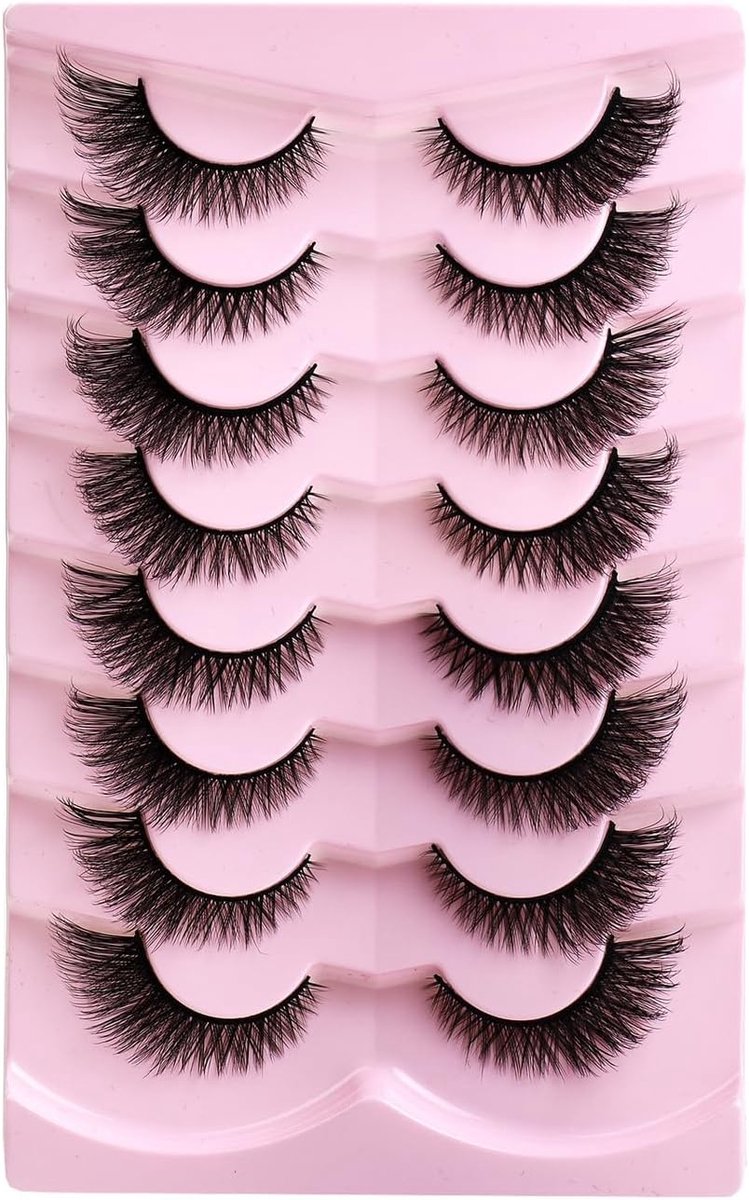 Y07 Wimpers, natuurlijke kunstwimpers, pluizige wimpers, 14 mm, 3D-nertswimpers, natuurlijke look, kattenoog, wispy wimpers, 8 paar