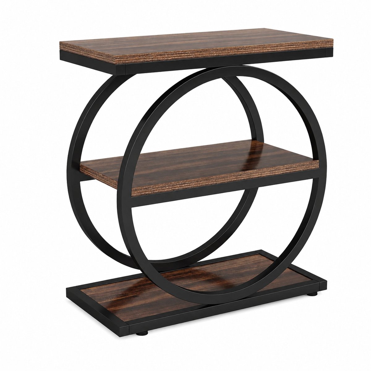 Brandistry - Bijzettafel - Houten Bijzettafel - 3-Laags Bijzettafel - Woonkamer - Hout - Metaal Frame - Industrieel - Oak