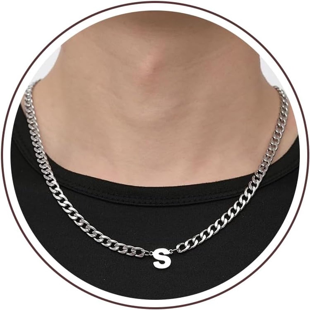 Initialen Letter Halsketting Heren Roestvrij Staal Zilver Cuba Ketting Alfabet A-Z Hanger Sieraden Geschenken voor Mannen 50 cm