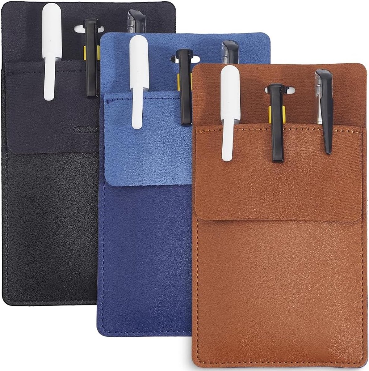 3 etuis van PU-leer in 3 kleuren, voor pennen, gereedschapsorganizer, duurzaam, veelzijdig inzetbaar, robuust, voor wijzers, overhemden, ochtendjassen