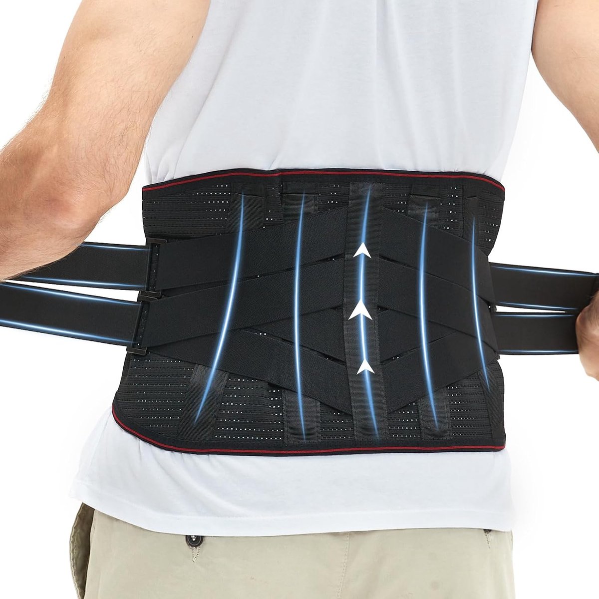 S, M, L, XL, XXL, rugpijn, riem in de onderrug, rugbandage voor heren en dames, rugsteun met verstelbare bandjes, ruggordel met 8 baleinden