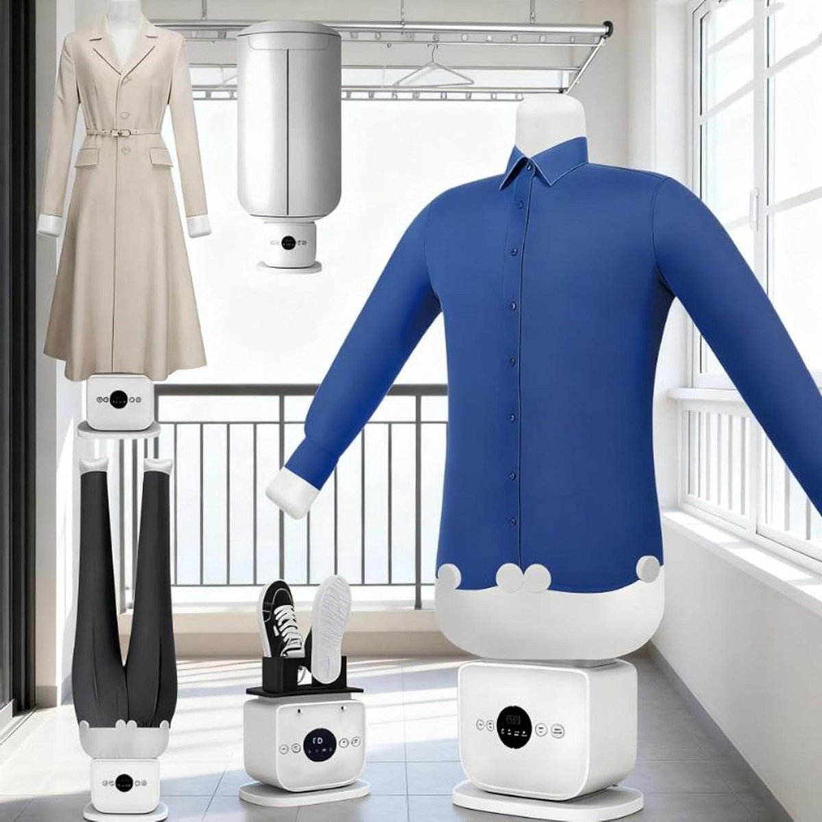 Automatisch Stoomstrijkijzer - Stoomapparaat Kleding - Kreukvrije Kleding - Handsfree Strijken - 48x147x30 cm - Wit