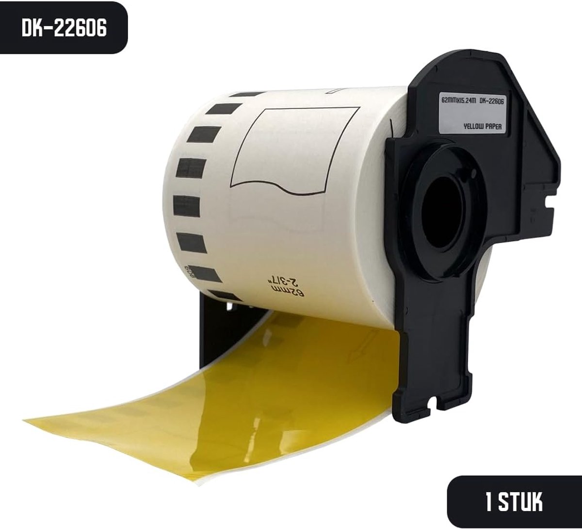 Labelrol 62 mm x 15,24 m - Zwart op geel - Doorlopende filmrol - Ideaal voor etikettering - SnelShoppen