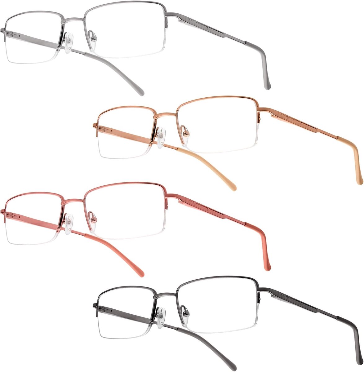 Sky Leesbril Warrick - 4-pack metalen halfomrande leesbrillen met veerscharnieren