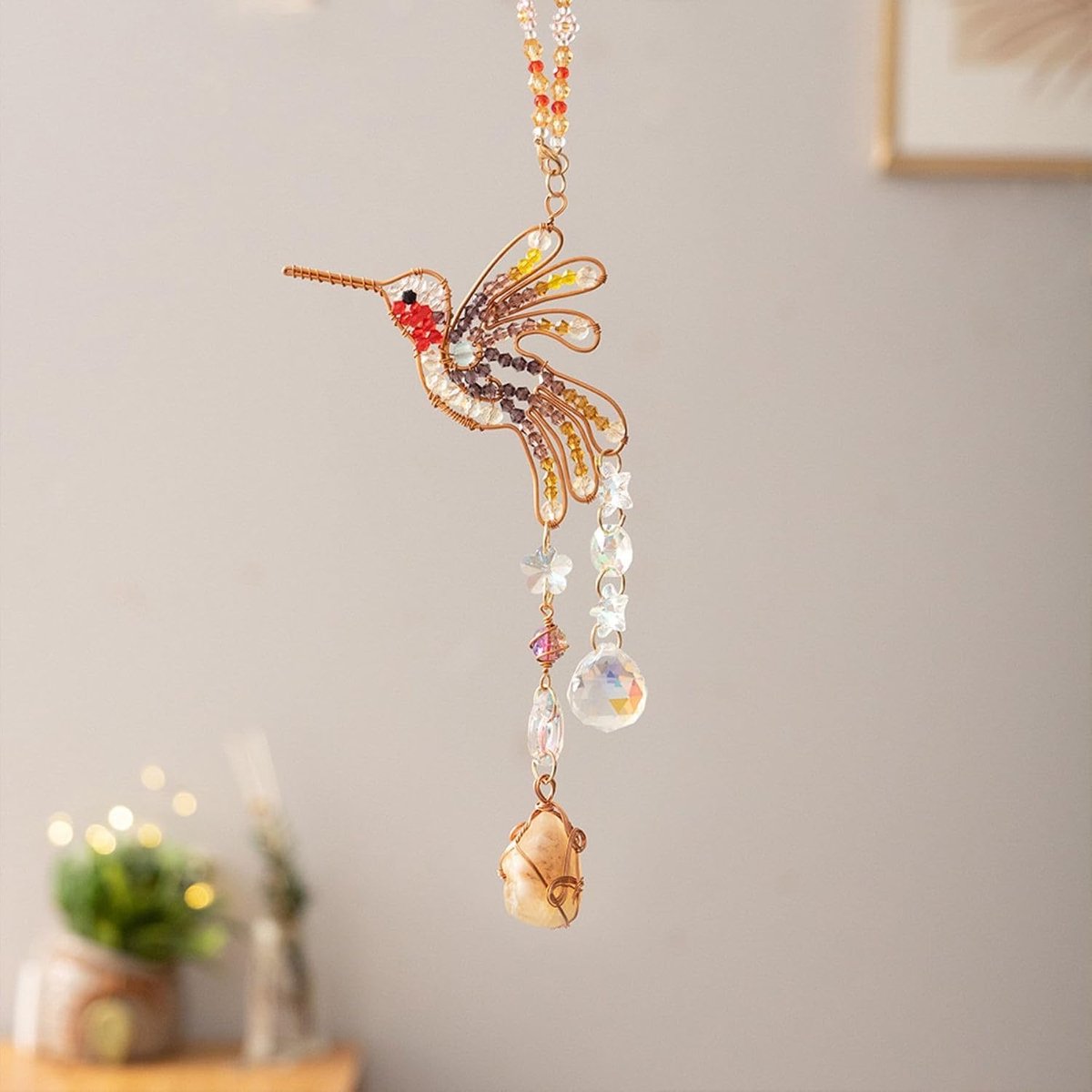 Zonnevanger, kleurrijke strass specht kristal steen opknoping ornament, regenboog zon vanger outdoor indoor decor voor tuin raam slaapkamer auto huis (hoogte 30 cm)