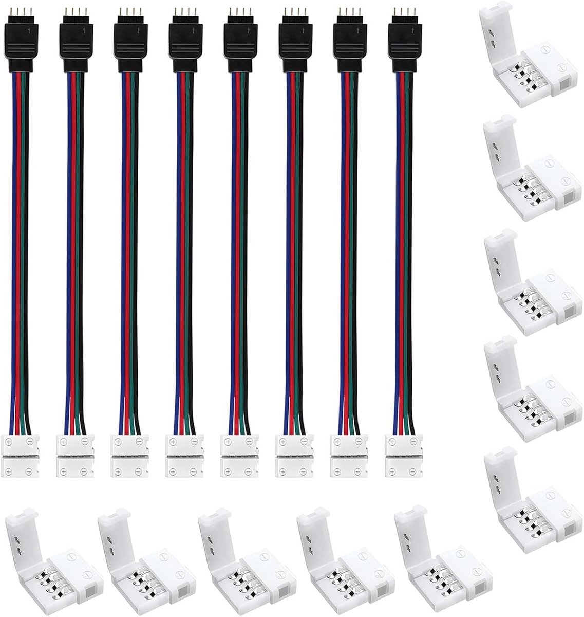 4-pins 8mm LED-connectorkit, 10-pack soldeerloze connectoren en 8 stuks geleiderstrip naar stroomadapterstrip naar controller jumper voor 8 mm brede LED-verlichting strip tape