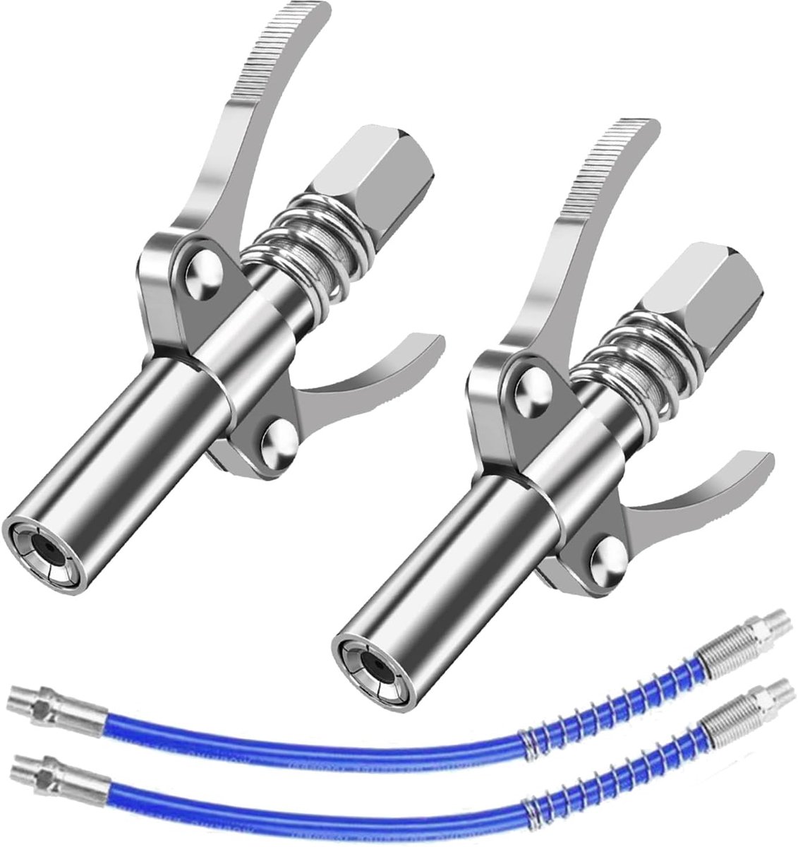 2 stuks, vetperskoppeling, dubbele handgreep tot 10.000 psi, met 30 cm slang, snelsluitkoppeling voor smeernippel M6/M8/M10/M12/M14, adapter voor vetpers