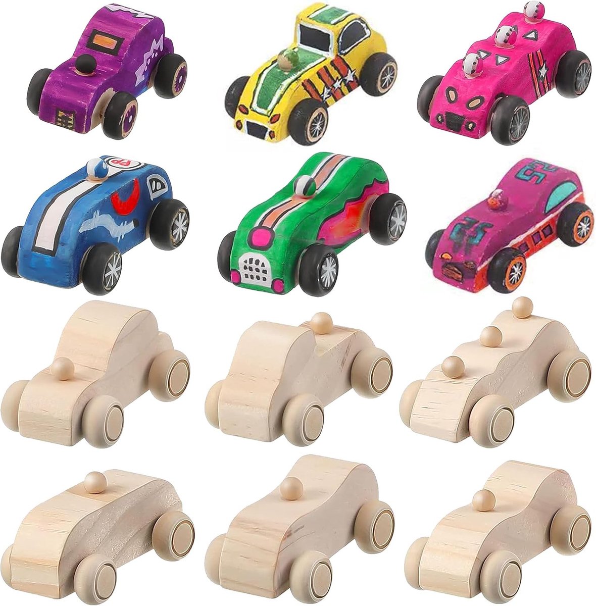 Houten auto om te schilderen, mini houten auto DIY voor handwerkprojecten, decoratie, schilderen, 6 stuks auto