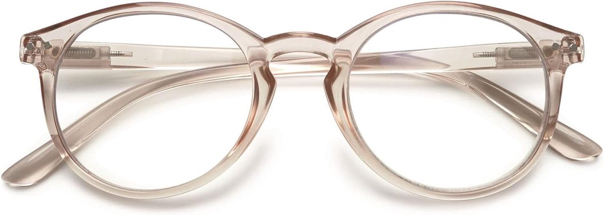 Mode anti-blauw licht leesbril veerscharnier dames heren ronde leeshulp gezichtshulp anti-vermoeidheid bril 1.0 1.25 1.5 1.75 2.0 2.25 2.5 2.75 3.0 3.5 4.0, 1 x transparant lichtbruin