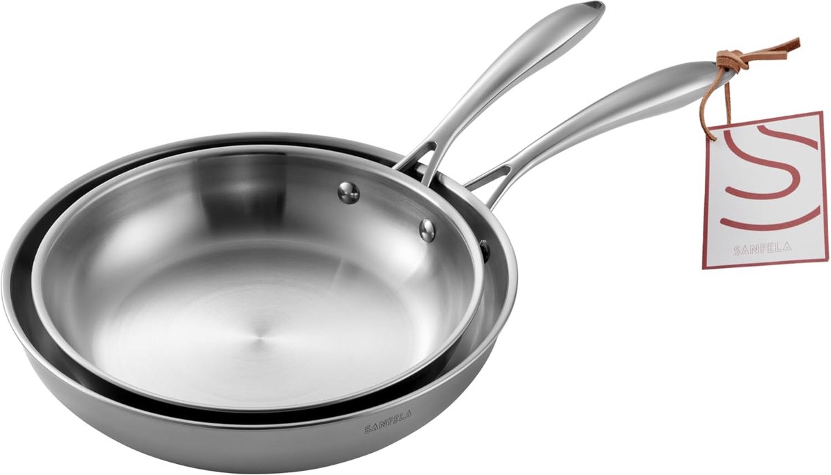 5-laagse braadpannenset van roestvrij staal 2, incl. 24 cm en 28 cm roestvrijstalen pannen, vaatwasser- en ovenbestendig, inductiepannen