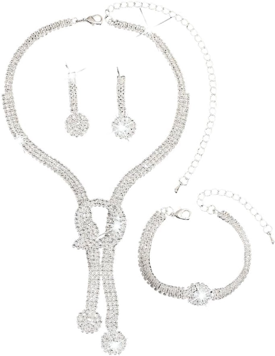 Sieradensets voor dames, glitter, kristal, bruid, halsketting, vintage, strass, oorbellen en armband, set, avondjurk, sieradenaccessoires